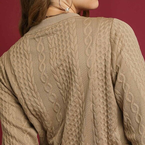 Umgee Drawstring Cable Knit Mini Dress with Pockets - Picture 5 of 5